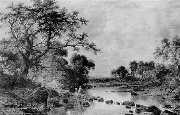 Stepping Stones On The River Derwent, Derbyshire Oil Painting by Benjamin Shipham