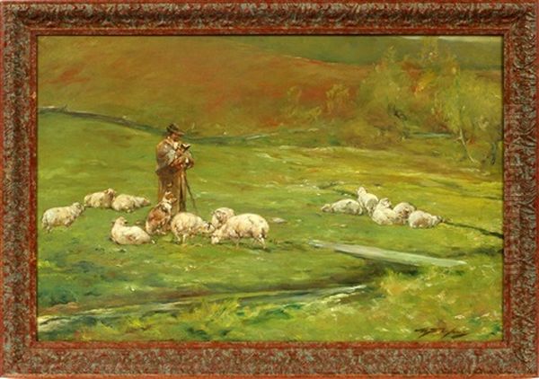 Vermont Pastoral Oil Painting by Walter Shirlaw