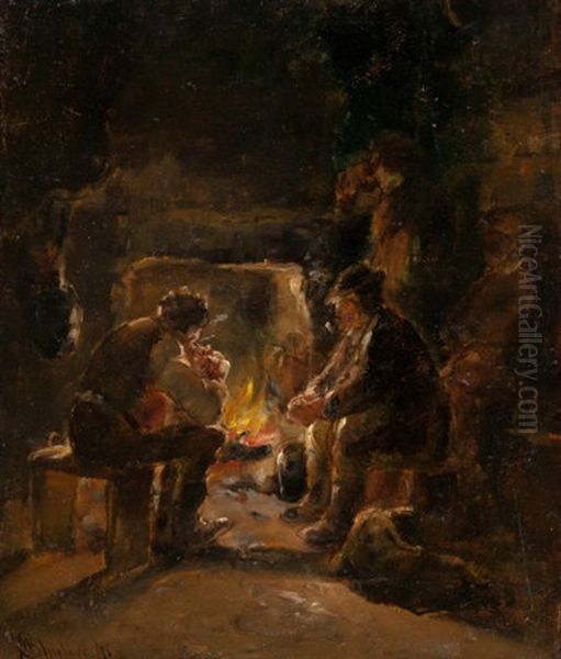 By The Fire Oil Painting by Walter Shirlaw