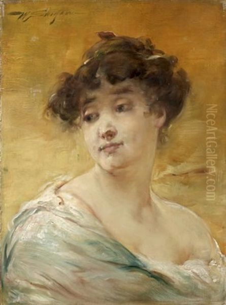 Portrait De Jeune Fille Oil Painting by Walter Shirlaw