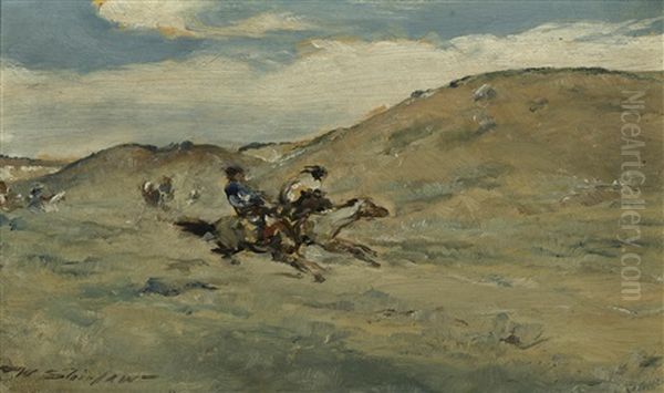 Crow Horse Race Oil Painting by Walter Shirlaw