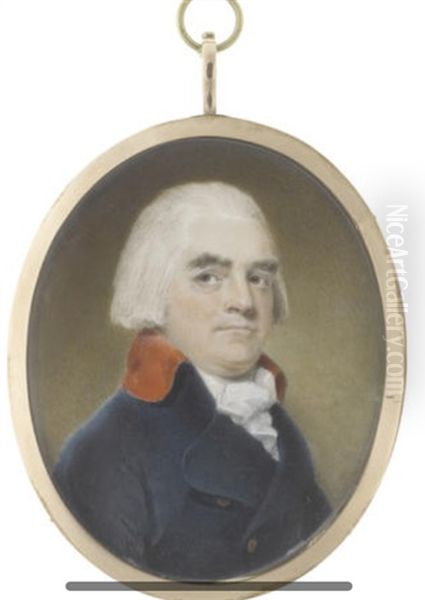 Philip Cade, Wearing Blue Coat With Red Standing Collar, White Chemise, Stock And Knotted Cravat, His Wig Powdered Oil Painting by Charles Shirreff