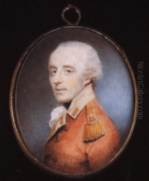 An Officer Wearing Red Coat With Cream Coloured Facings And Gold Frogging Oil Painting by John Shirreffs