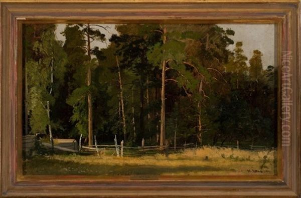 Kakejiku (a Long-tailed White Bird Looking Down At Another Brown Bird Looking Up) Oil Painting by Iwan Iwanowicz Shishkin