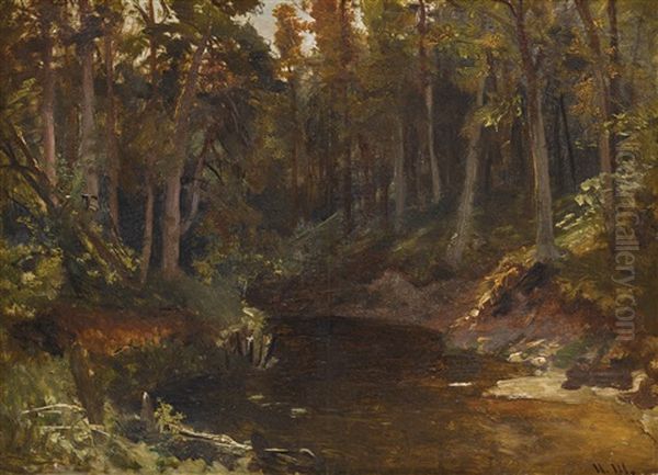 Woodland Brook Oil Painting by Iwan Iwanowicz Shishkin