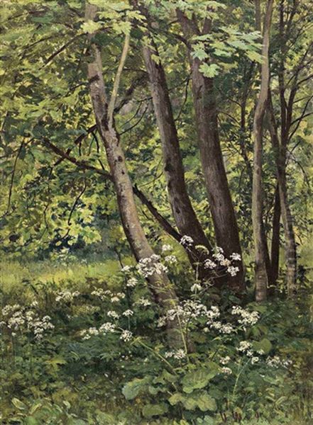 Forest Flowers Oil Painting by Iwan Iwanowicz Shishkin