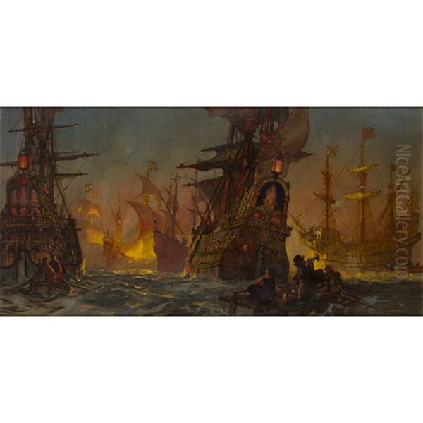 The Armada Anchored In Calais Roads Panic-stricken At The by Kenneth Shoesmith