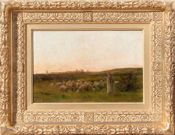 Le Troupeau Oil Painting by John Lewis Shonborn