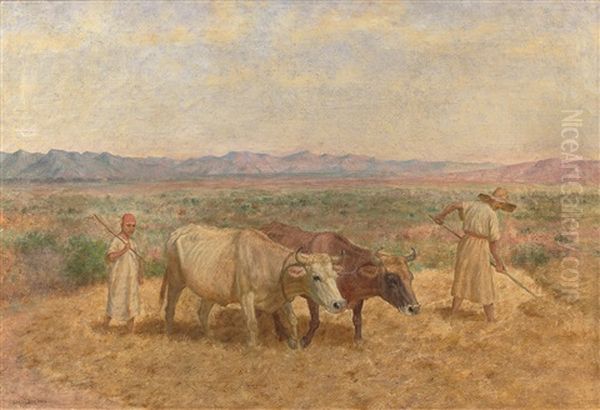 Les Moissons Dans Les Hauts-plateaux En Algerie Oil Painting by John Lewis Shonborn