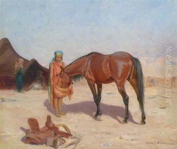 La Halte Des Cavaliers Arabes Oil Painting by John Lewis Shonborn