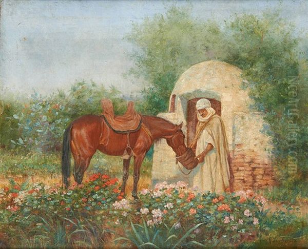 Chevalier Abreuvant Son Cheval Oil Painting by John Lewis Shonborn