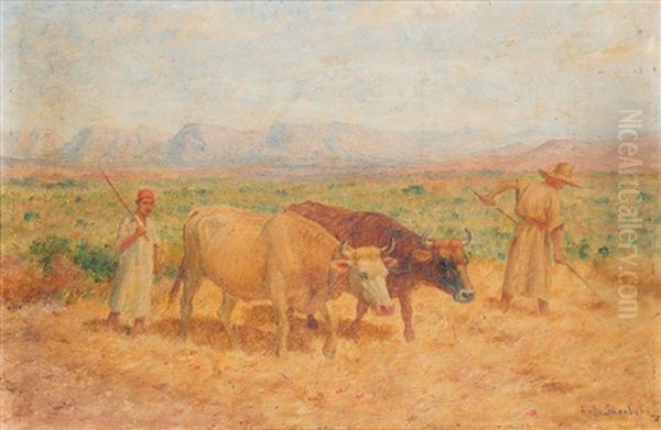 Scene De Labour En Algerie Oil Painting by John Lewis Shonborn