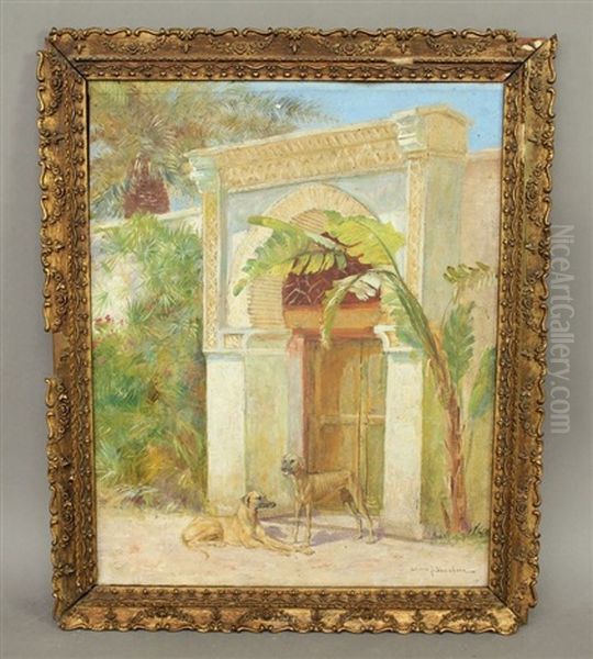 Levriers Devant Le Palais Oriental Oil Painting by John Lewis Shonborn