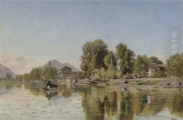 Village Scene On A River, Northern India (chenab River ?) by Frederick William John Shore