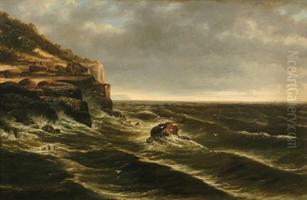 Coastal Seascape With Figures Oil Painting by William Henry Short Jr.