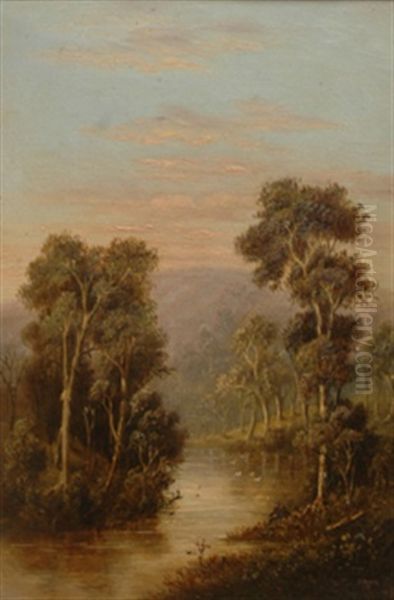 Mount Juliet From The Watts River Healesville Oil Painting by William Short Sr.