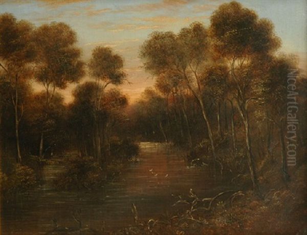 River Landscape Oil Painting by William Short Sr.