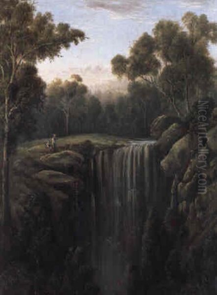 At The Waterfall Oil Painting by William Short Sr.