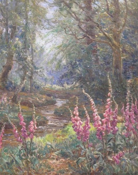 Foxgloves In The New Forest Oil Painting by Frederick Golden Short