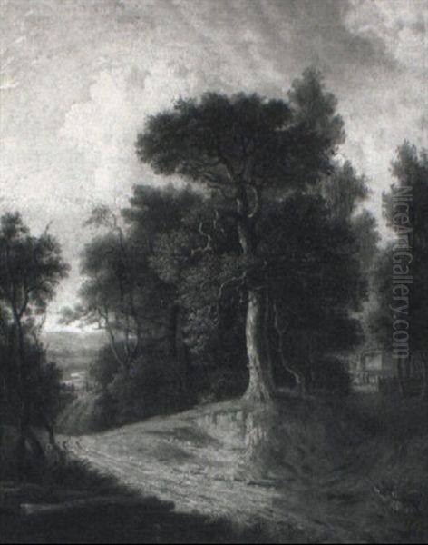 A Wooded Landscape Oil Painting by Obadiah Short