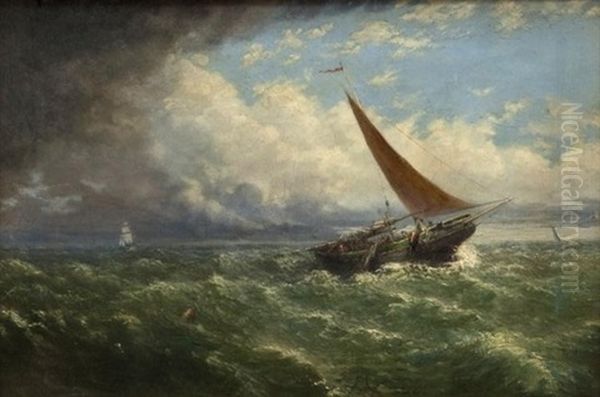 Fishing Boat At Sea (+ Harbor Scene; 2 Works) Oil Painting by Richard Short