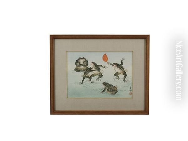 Frog Oil Painting by Ohara Shoson