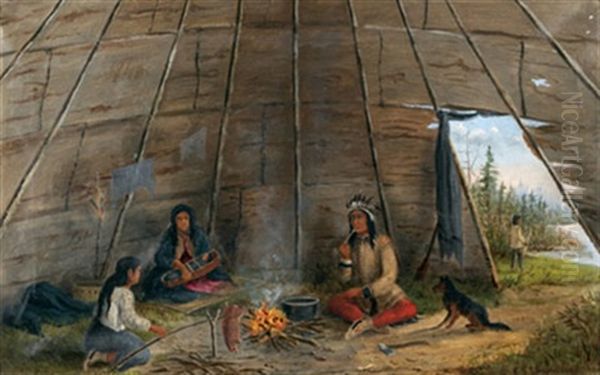 Family Cooking In Their Teepee Oil Painting by Edward Scope Shrapnel