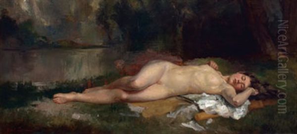 Reclining Nude In Wooded Setting Oil Painting by Victor Karlovich Shtemberg