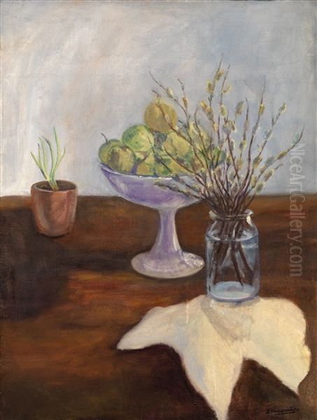 Pussy Willow In A Jar Oil Painting by David Shterenberg