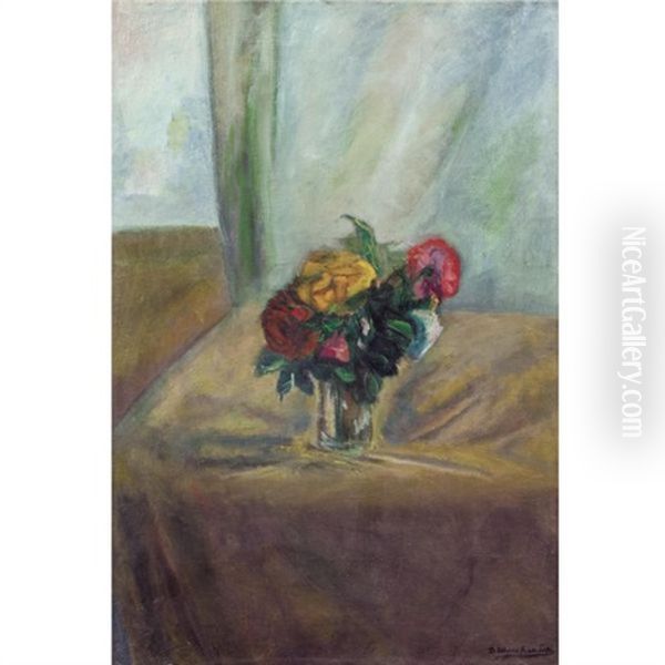 Flowers In A Vase Oil Painting by David Shterenberg