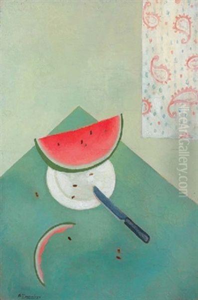 Still Life With Watermelon Oil Painting by David Shterenberg