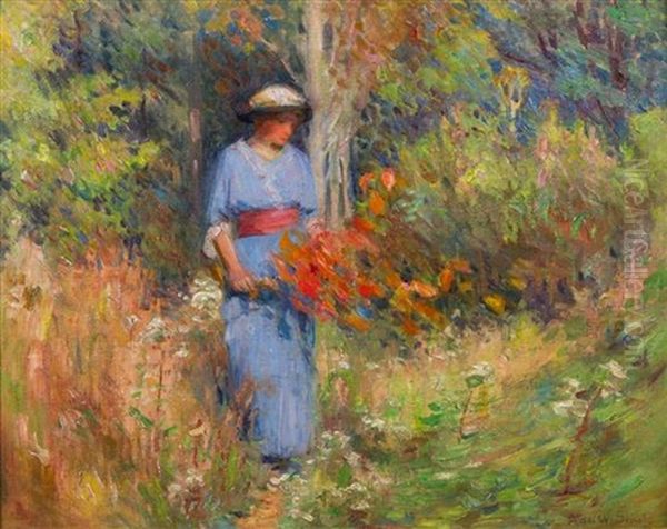 Picking Flowers, C. 1910 Oil Painting by Ada Walter Shulz