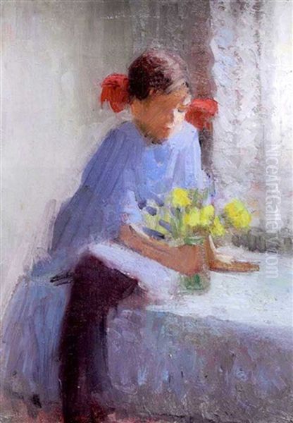 Young Girl With Flowers Oil Painting by Ada Walter Shulz