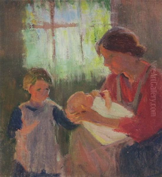 Mother And Children Oil Painting by Ada Walter Shulz