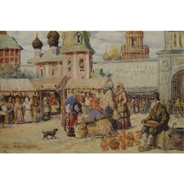 Market Scene Oil Painting by Vadim Mikhailovich Shulz