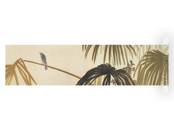 Palm And Bulbul Oil Painting by Hishida Shunso