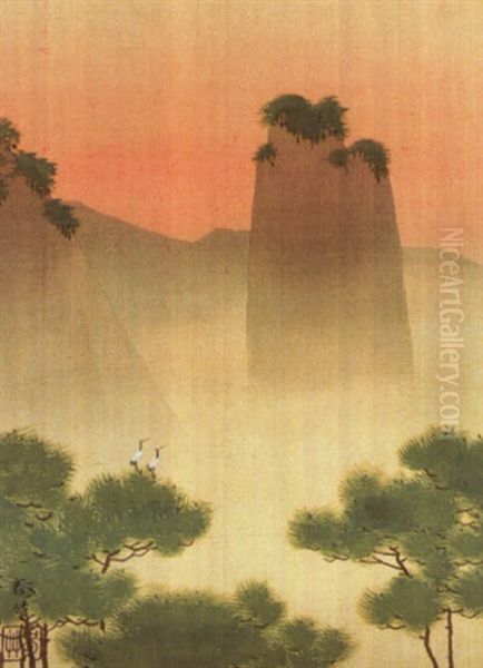 Horai Mountain Oil Painting by Hishida Shunso