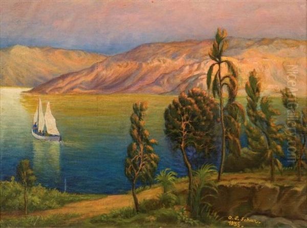 Sea Of Galilee At Dusk Oil Painting by Aharon Shaul Shur