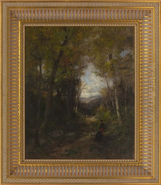 Figure On A Forest Path Oil Painting by Roswell Morse Shurtleff