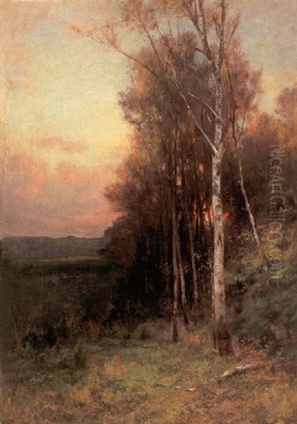 Sunset Through The Trees Oil Painting by Roswell Morse Shurtleff