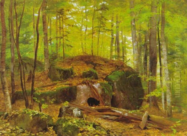 Adirondack Landscape With Black Bear Oil Painting by Roswell Morse Shurtleff