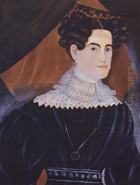 A Dark-haired Lady With Tortoiseshell Comb, Black Dress And White Lace Collar: A Portrait Of Hannah Holbrook Oil Painting by Ruth Whittier Shute