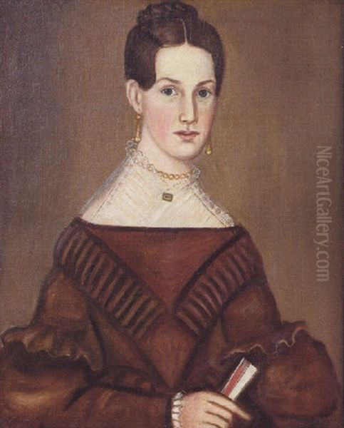 A Portrait Of A Dark Haired Young Woman Wearing A Brown Dress Oil Painting by Ruth Whittier Shute