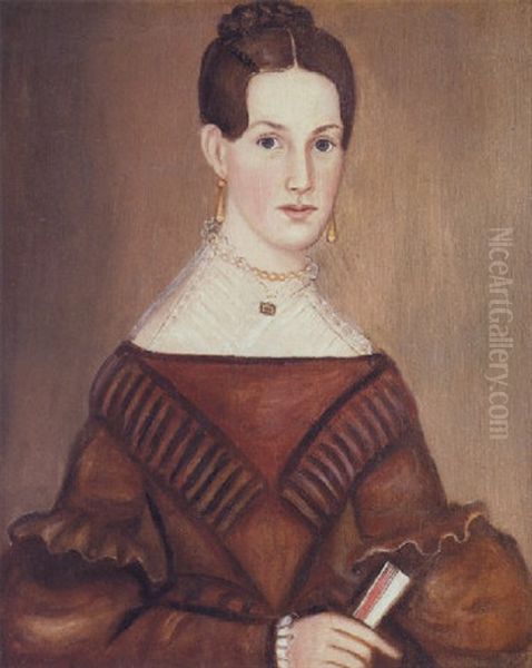 A Portrait Of A Dark Haired Young Woman Wearing A Brown Dress Oil Painting by Ruth Whittier Shute