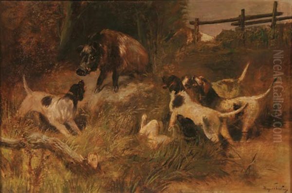 The Boar Hunt Oil Painting by Vyacheslav Grigor'evich Shvarts