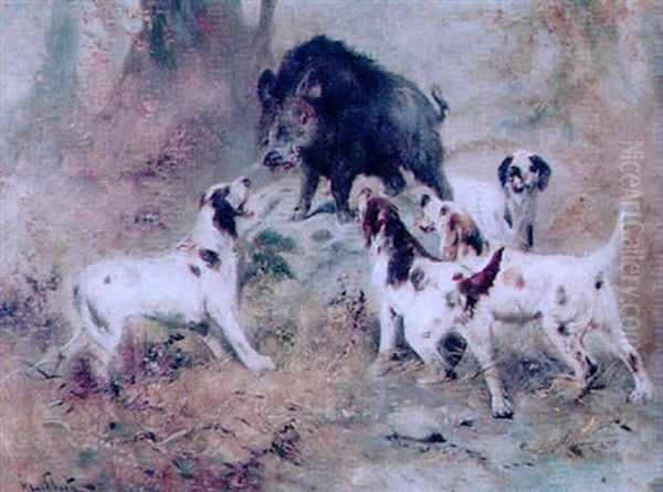 The Boar Hunt Oil Painting by Vyacheslav Grigor'evich Shvarts