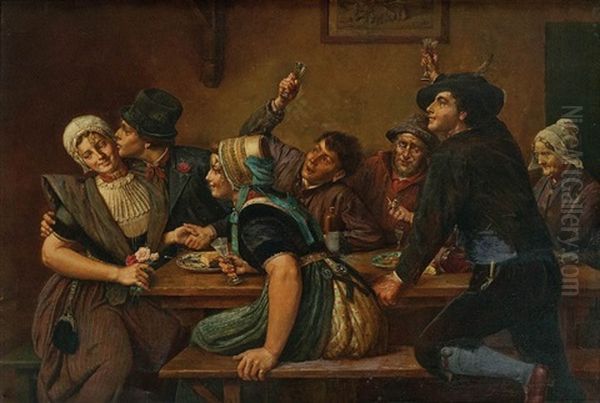 Tavern Scene Oil Painting by Eugene Siberdt