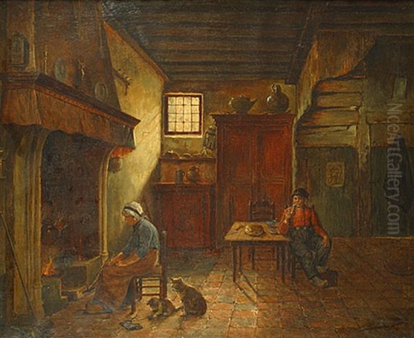 Bij De Open Haard Oil Painting by Eugene Siberdt