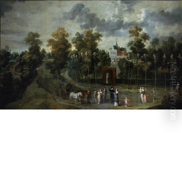 Figures On A Road Before The Gate Of A Country Estate Oil Painting by Jan Siberechts