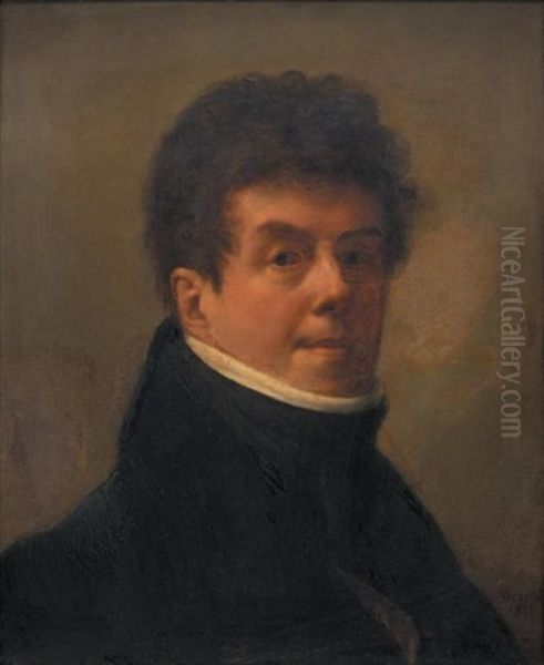 Portrait D'homme En Buste De Trois - Quart, En Redingote Et Col Blanc Oil Painting by Louis Marie Sicard